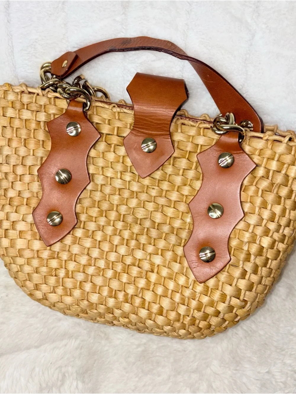 Michael Kors Brown Woven Straw Tote with Chestnut Leather Trim Santorini shopper - Picture 5 of 7